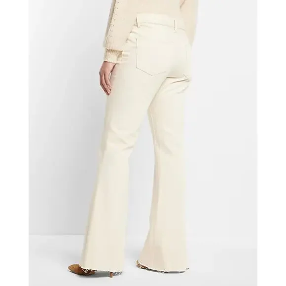 NWT Express Mid Rise Cream Raw Hem '70s Flare Jeans Size 2S 2 Short 28" x 29" - Picture 14 of 16